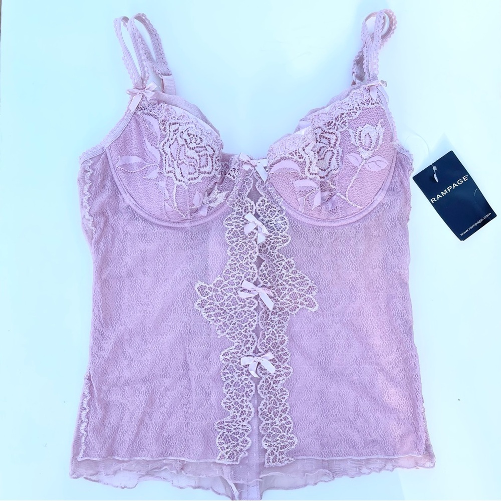NWT Vintage Y2K Rampage Pink Lilac Lingerie Sheer Bustier Corset Top